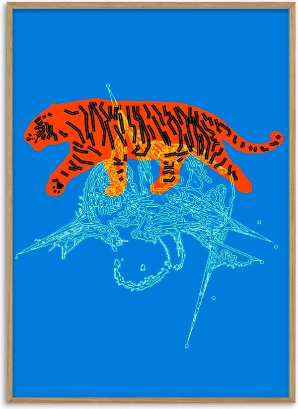 Tiger by Francisco Gualter - orange tiger on blue poster