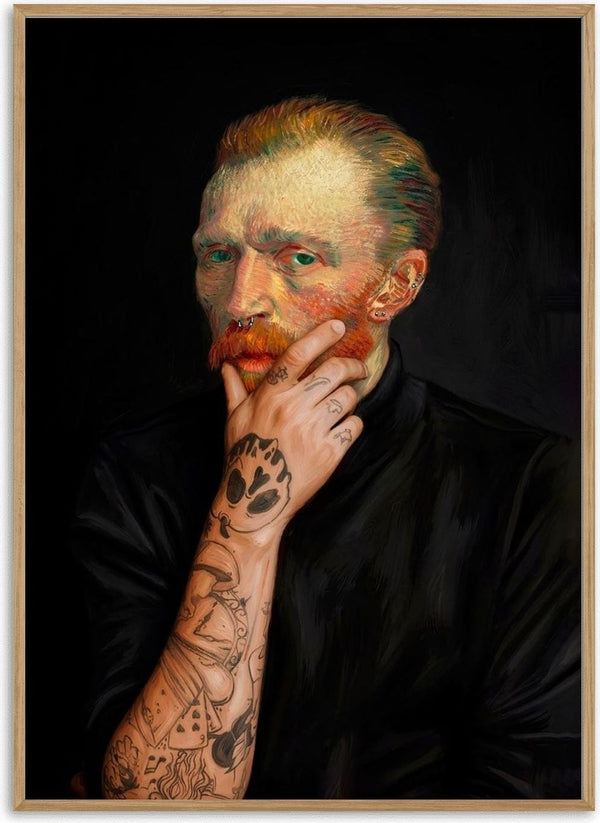 Van Ink Gogh by Dikhotomy — tattooed and pierced portrait of Vincent van Gogh on black