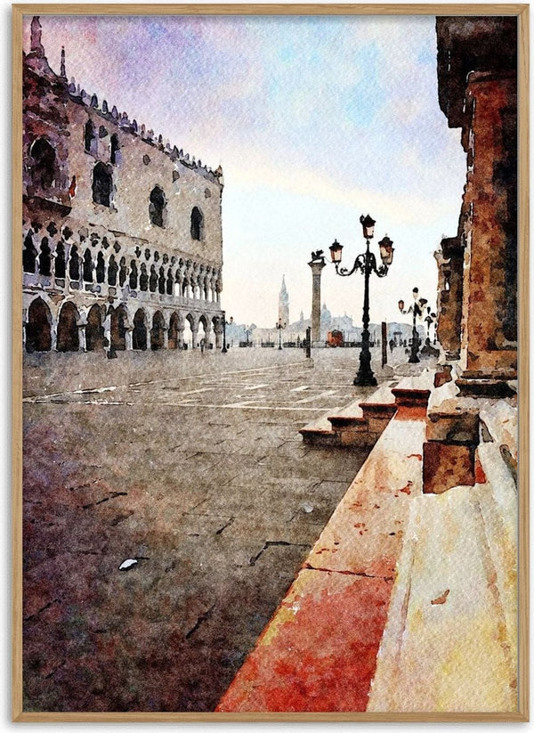 Venezia by Massimo Frascogna - the Doge's Palace and an empty Piazzetta in watercolour