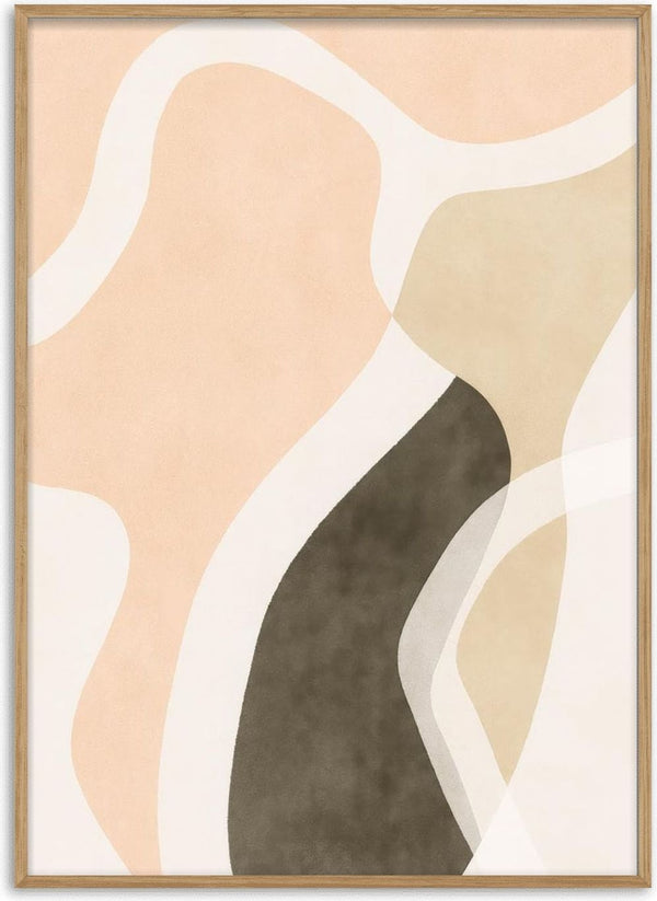 Abstract pastel artwork with wavy shapes in beige, peach, and brown tones from Waves by Martina Karlsson.