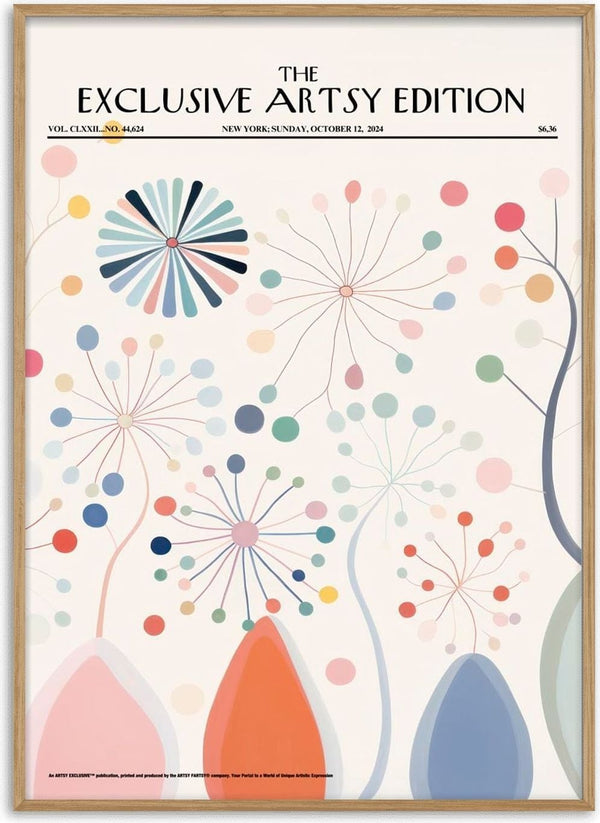 Colorful abstract floral patterns on a cream background, featured for Whimsical Flowers Artsy Edition product.