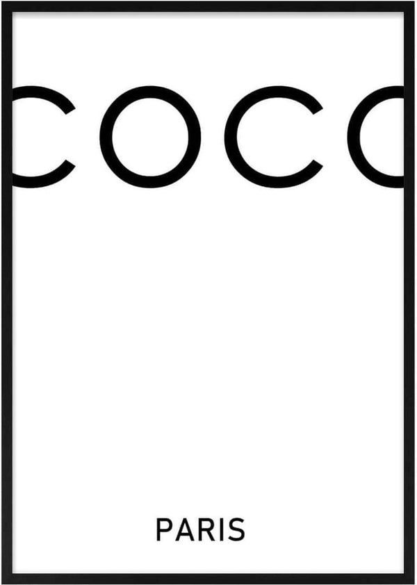 Minimalist White COCO poster with large black "COCO" text and smaller "PARIS" at the bottom.