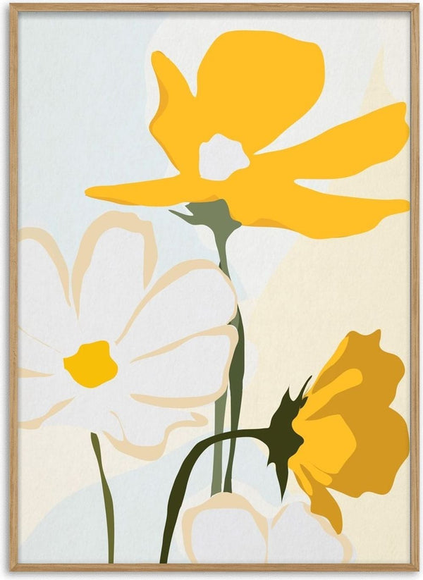 Yellow Flowers by ThingDesign - yellow and white blooms on a pale blue and cream ground