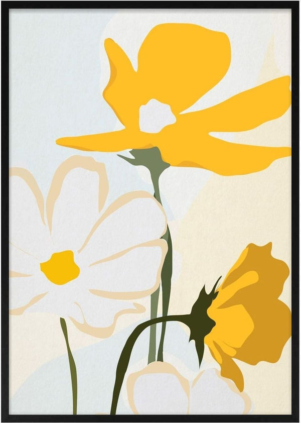 Yellow Flowers by ThingDesign - yellow and white blooms on a pale blue and cream ground