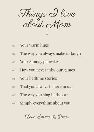 Things I Love About Mom personalised poster – Sand